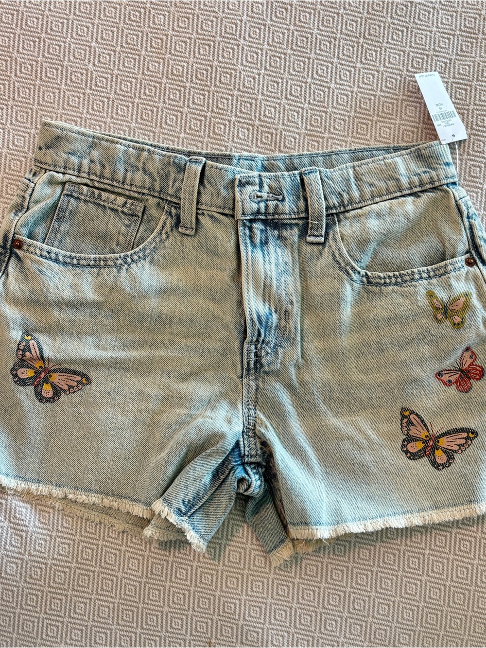 Old Navy Light Wash Denim Shorts with Embroidered Butterflies